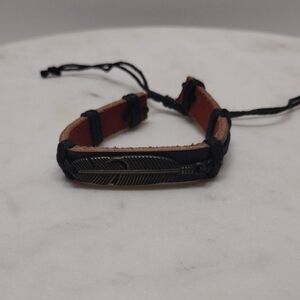 Bronze Tone Feather Motif Adjustable Bracelet BA-4